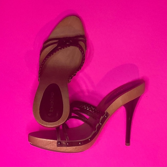 Vintage 90’s Bebe leather and wood platform spike heel - Picture 1 of 5